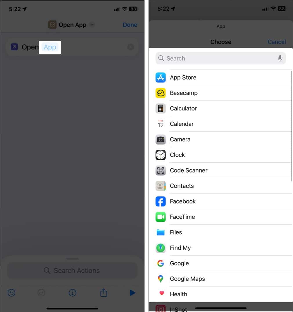 Select the app to change its icon.