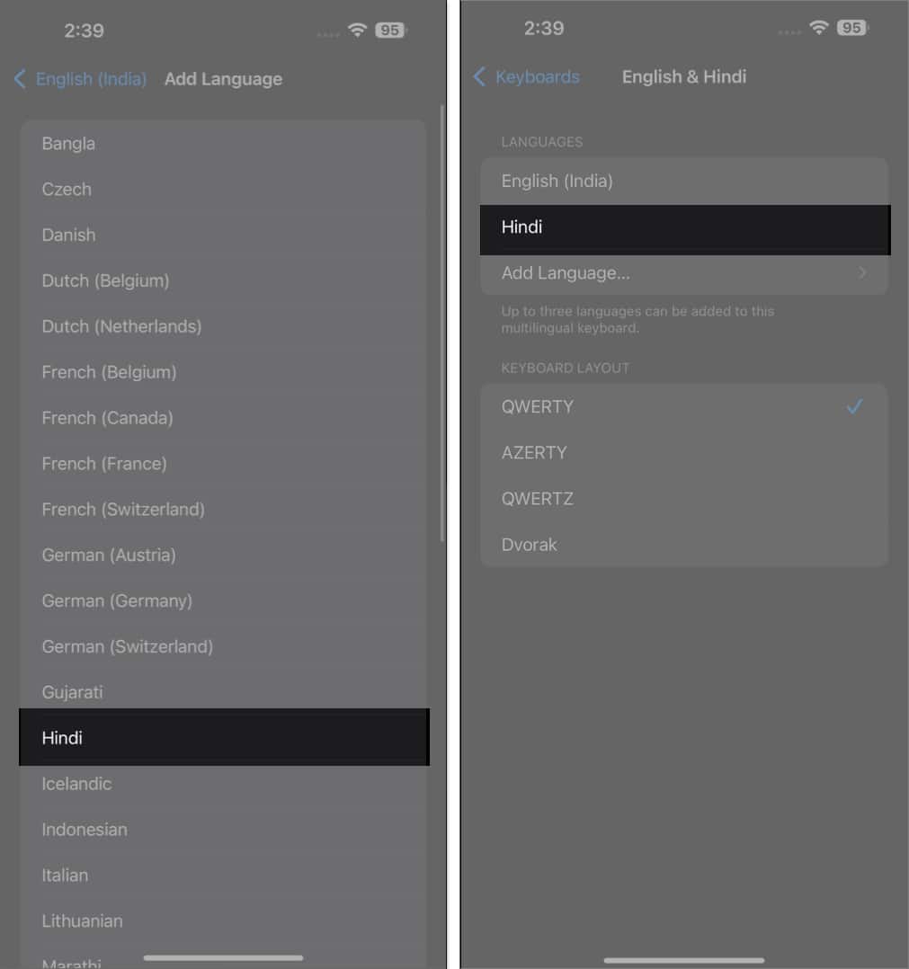 Select your preferred language on iPhone keyboard.