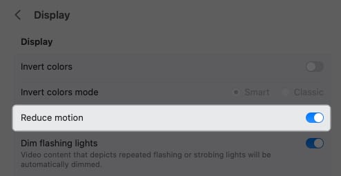 Toggle on Reduce Motion