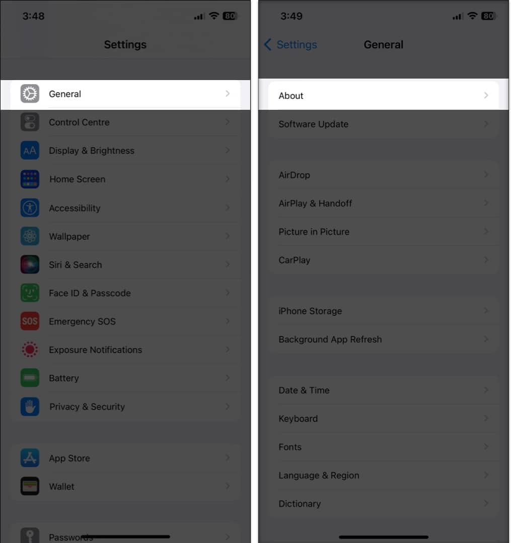 Checking for available carrier update in the Settings app on an iPhone.