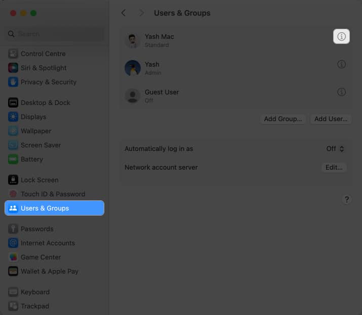 User and groups info icon