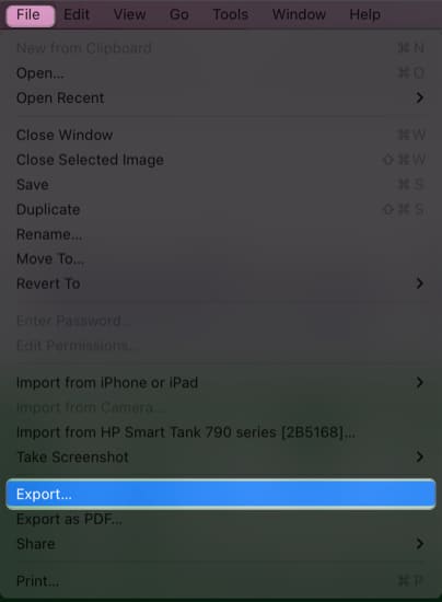 click file, select export in image preview