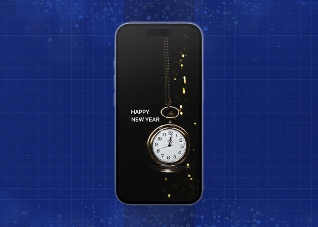 Clock Striking Midnight 2025 Background iPhone Mockup.