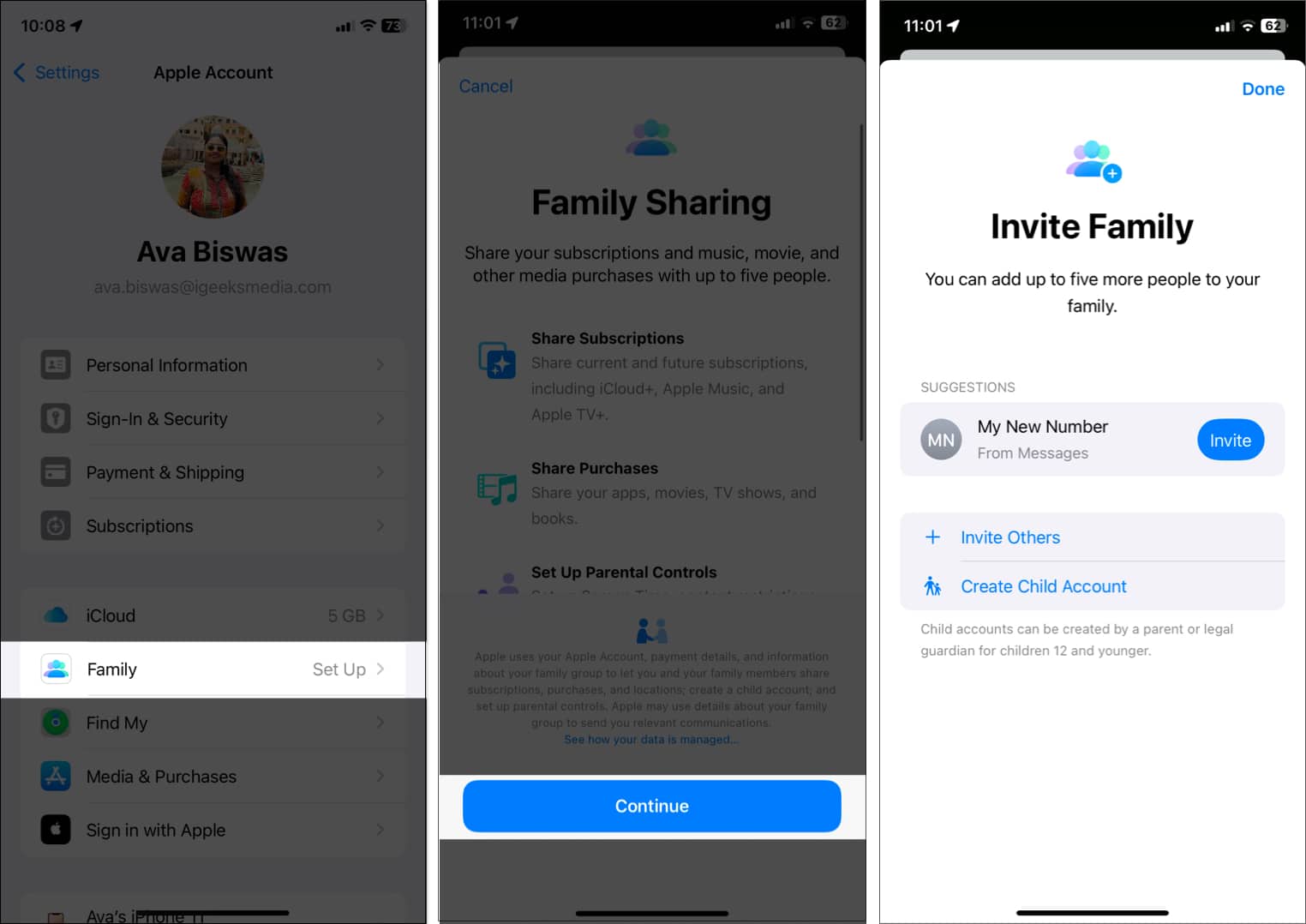 Set Up Family Sharing on iPhone.