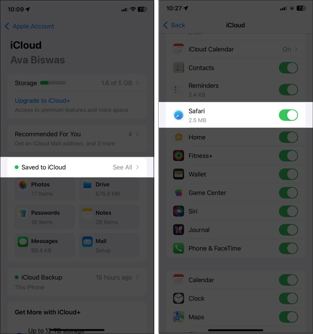 Sync Safari browsing and reading list across devices using iCloud.
