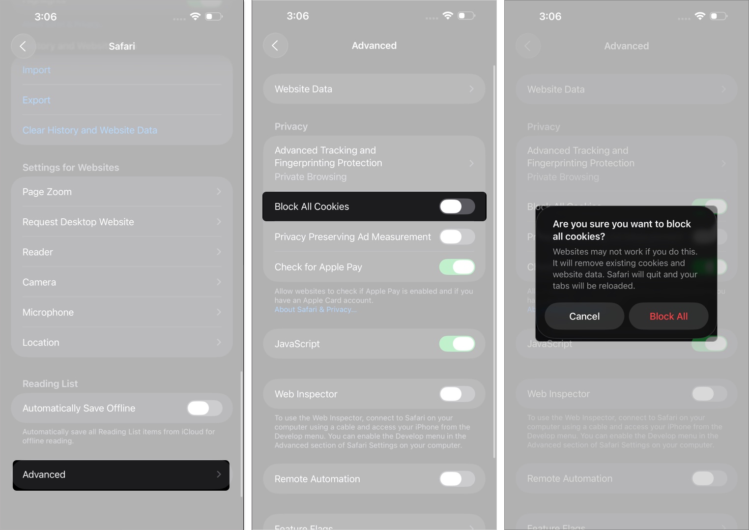 How to block cookies in safari on iphone