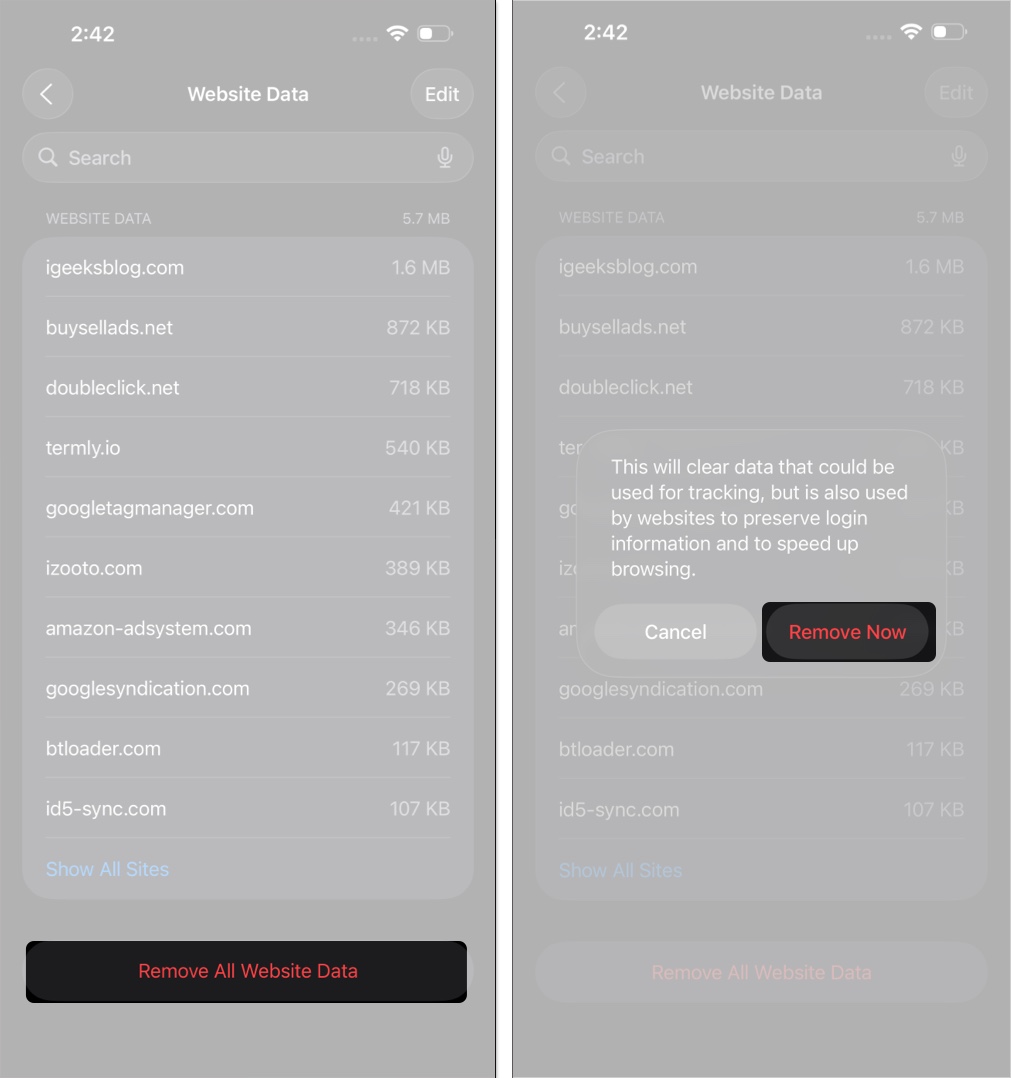 Keep history but clear cookies  cache