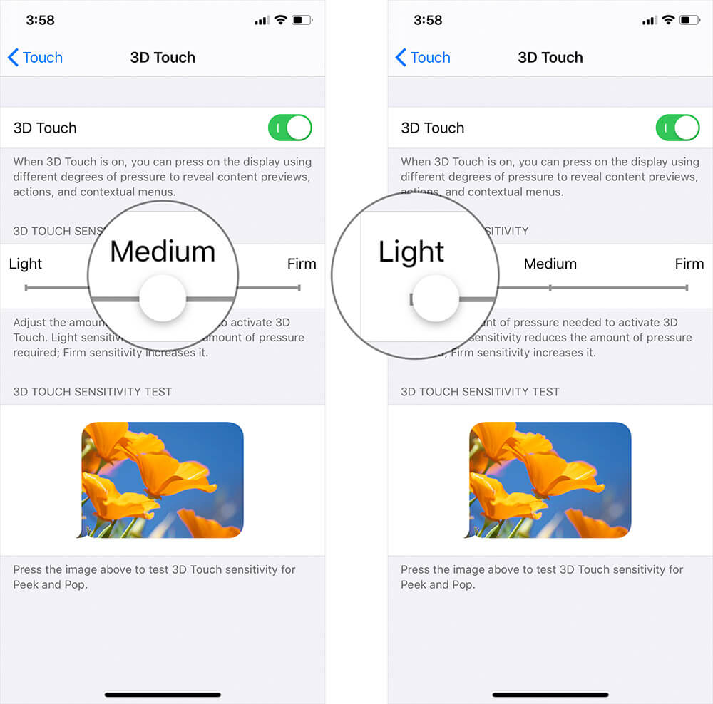 Adjust 3d touch sensitivity on iphone or ipad