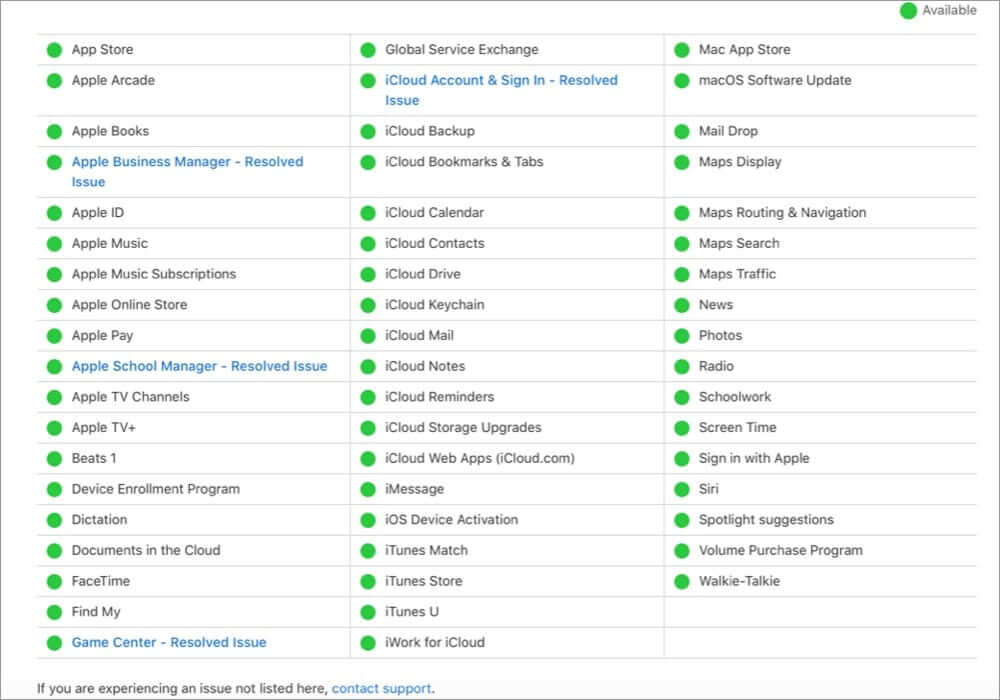Check system status of icloud services