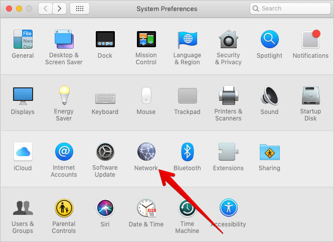 Click on network in mac system preferences