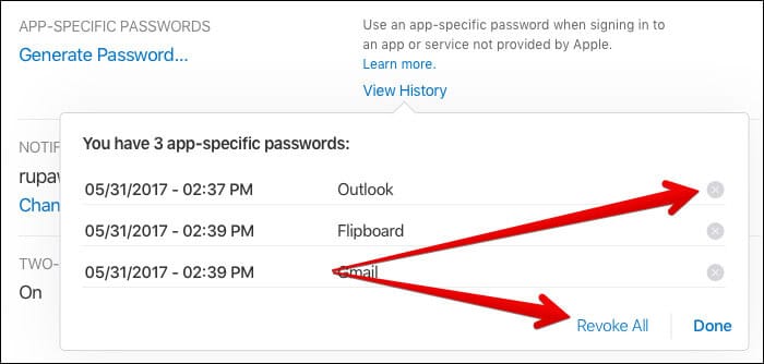 Click on the remove icon. If you want to remove all the passwords, click on Revoke All