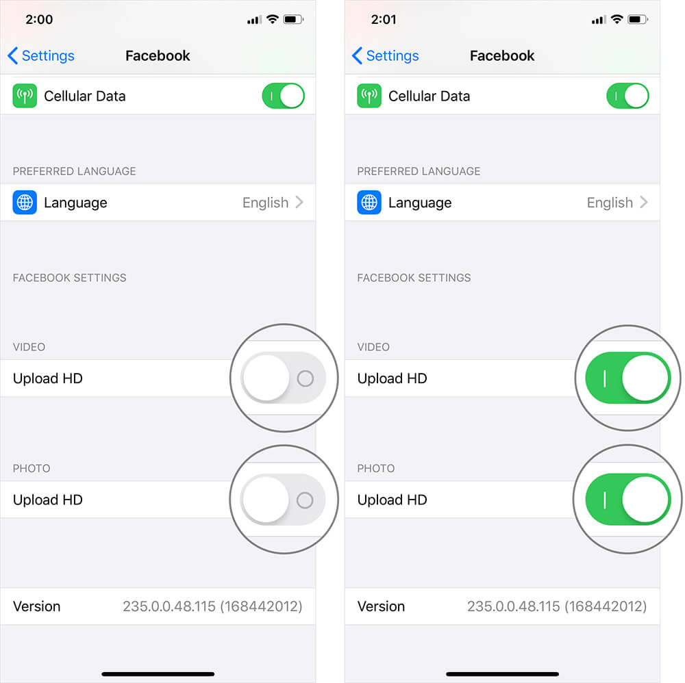 Enable upload hd photos and videos on facebook from iphone and ipad