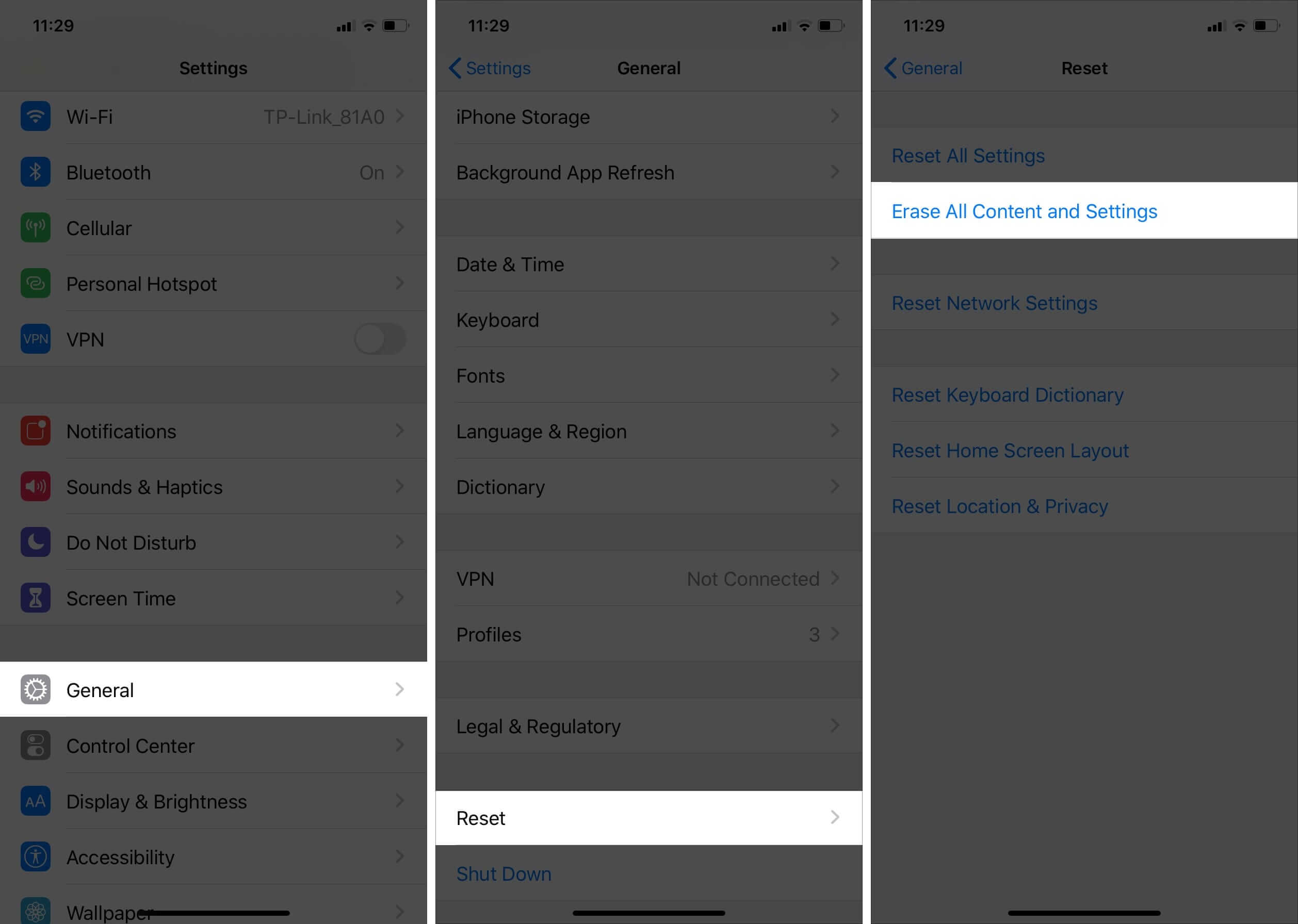 Erase all content and settings on iphone