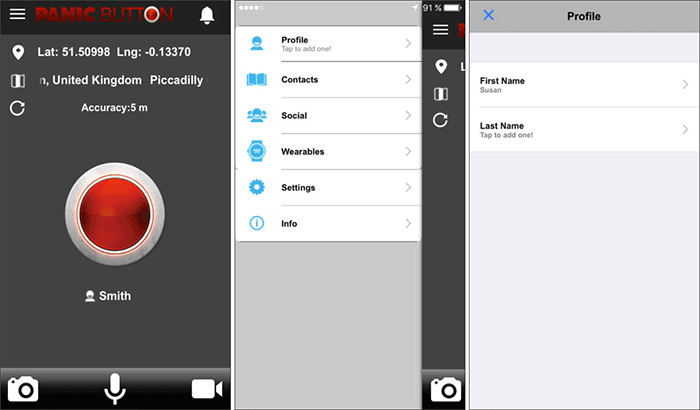 Red panic button emergency sos iphone app screenshot