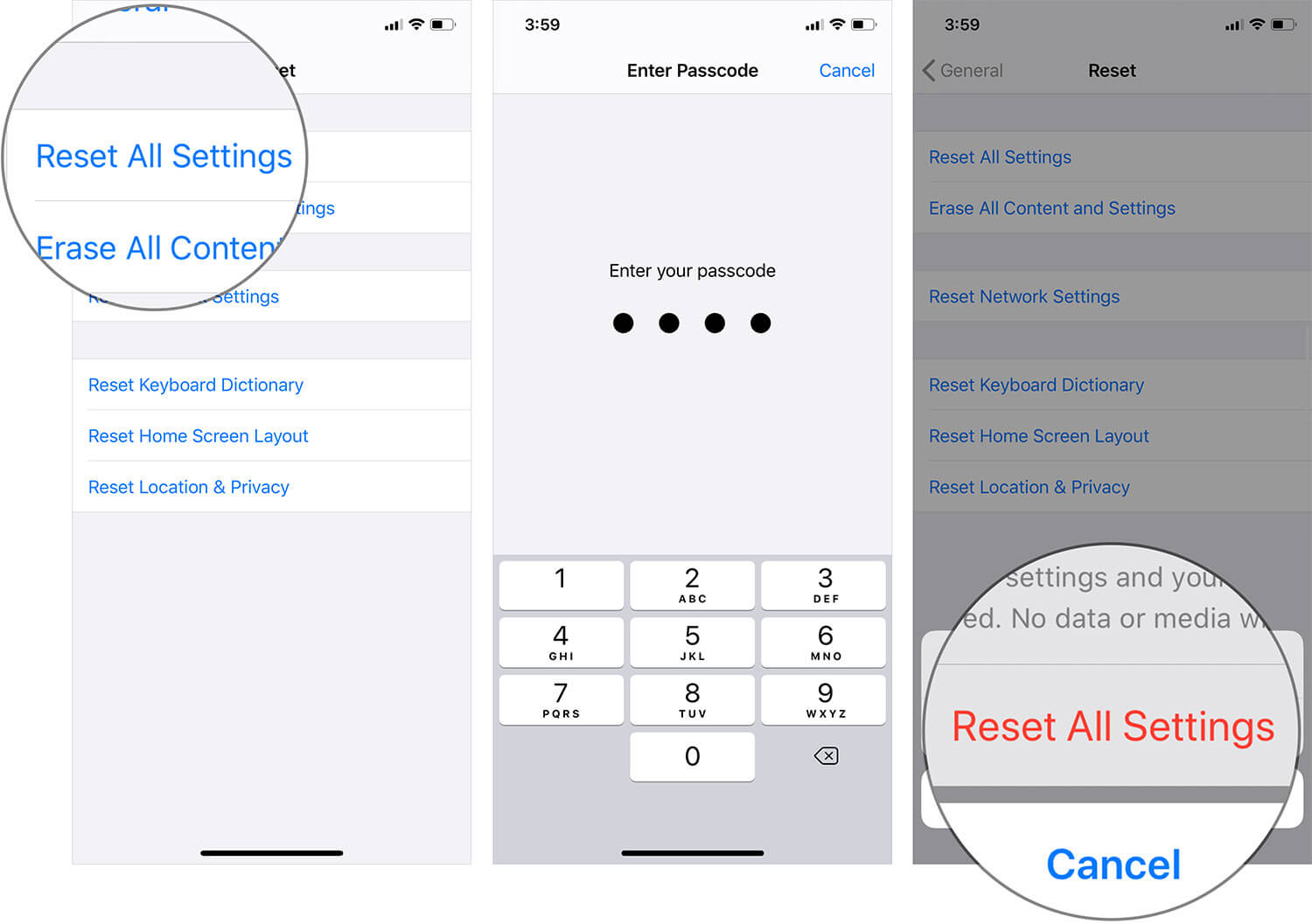 Reset all settings on iphone or ipad