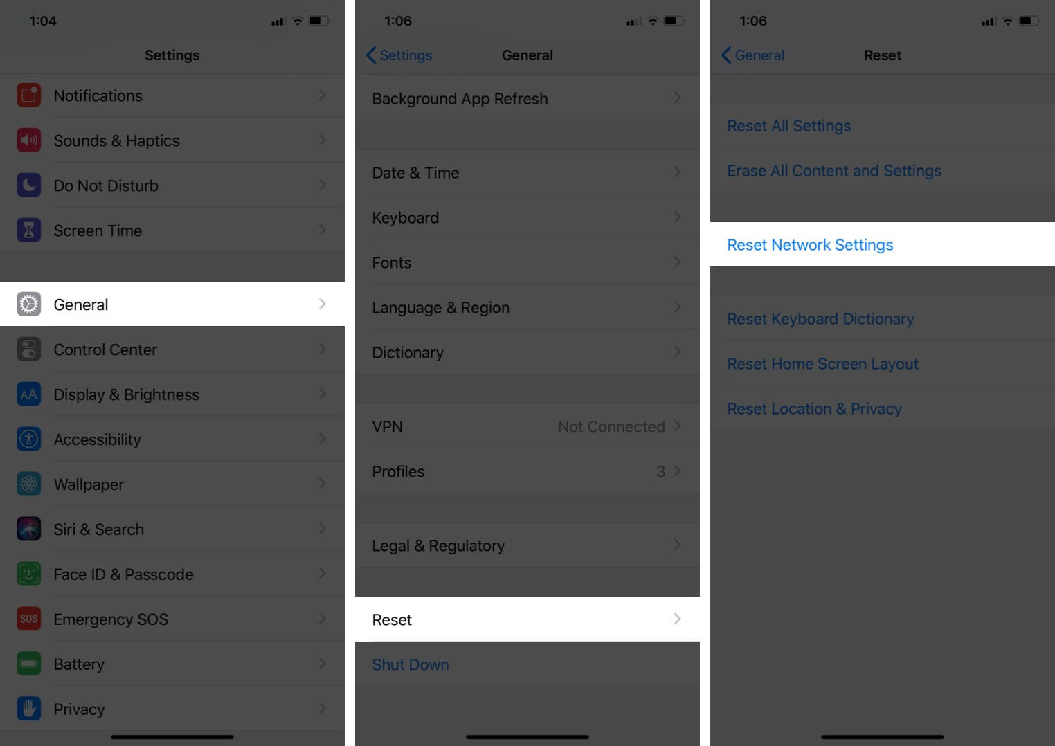 Reset network settings