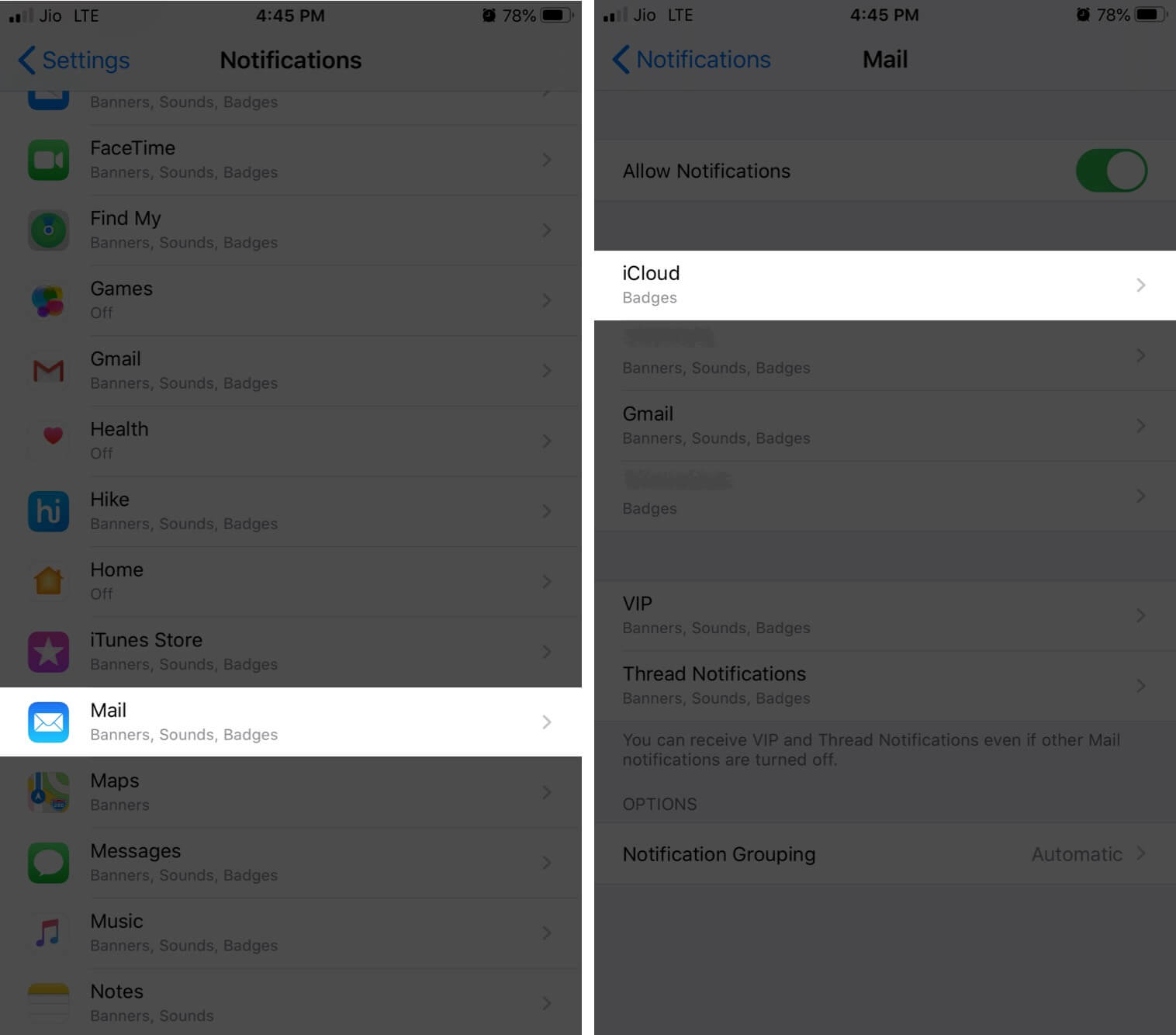 Tap on Mail and Select Account on iPhone