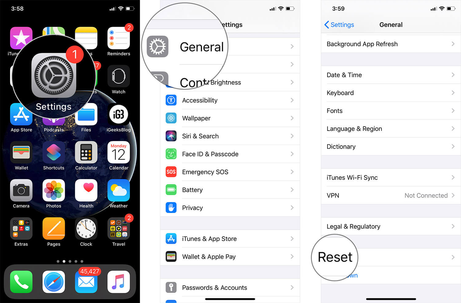 Tap on settings then general then reset on iphone or ipad