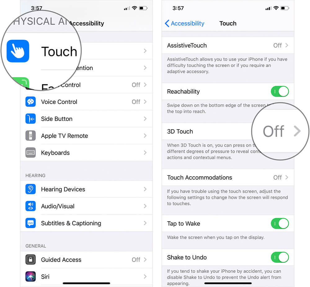 Tap on touch then 3d touch in iphone or ipad settings