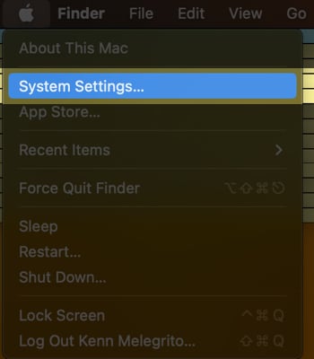 To reset Mac, go to Apple logo, tap on System Settings