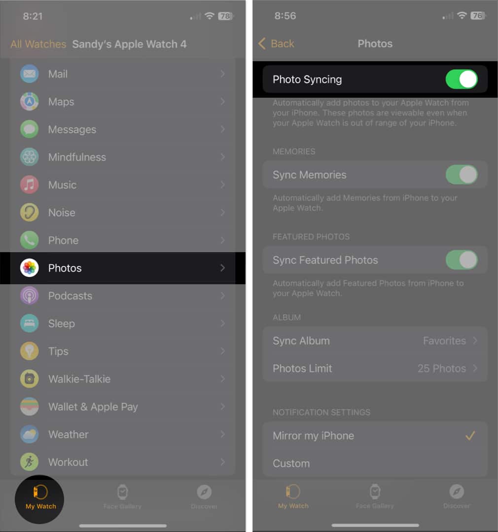 Turn On Photo Syncing on Apple Watch