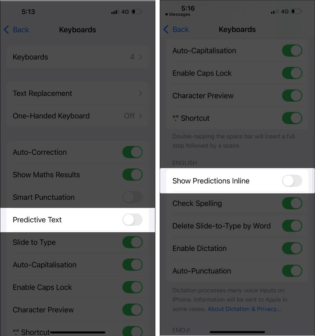 Turn off Predictive Text and Show Predictions Inline on iPhone.