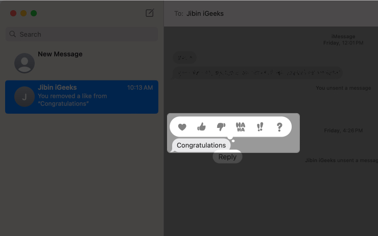Tap and hold the desired message and select a desired tapback icon from the pop up that appears Tap and hold the desired message and select a desired tapback icon from the pop-up that appears