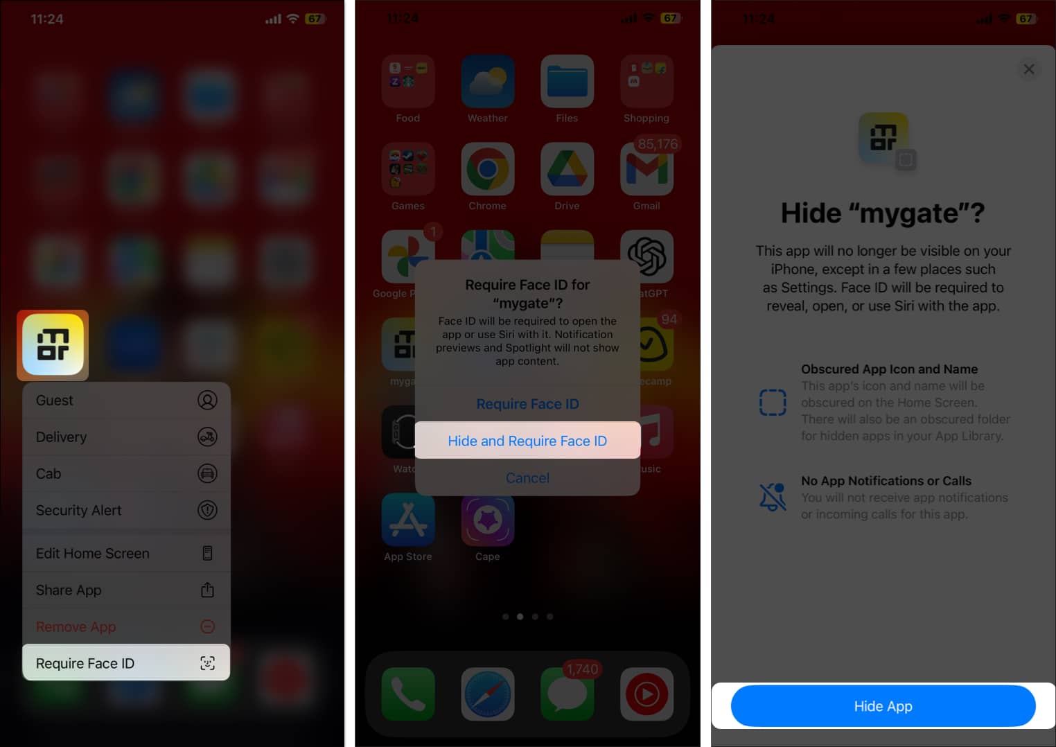 Hiding an app on an iPhone in iOS 18.