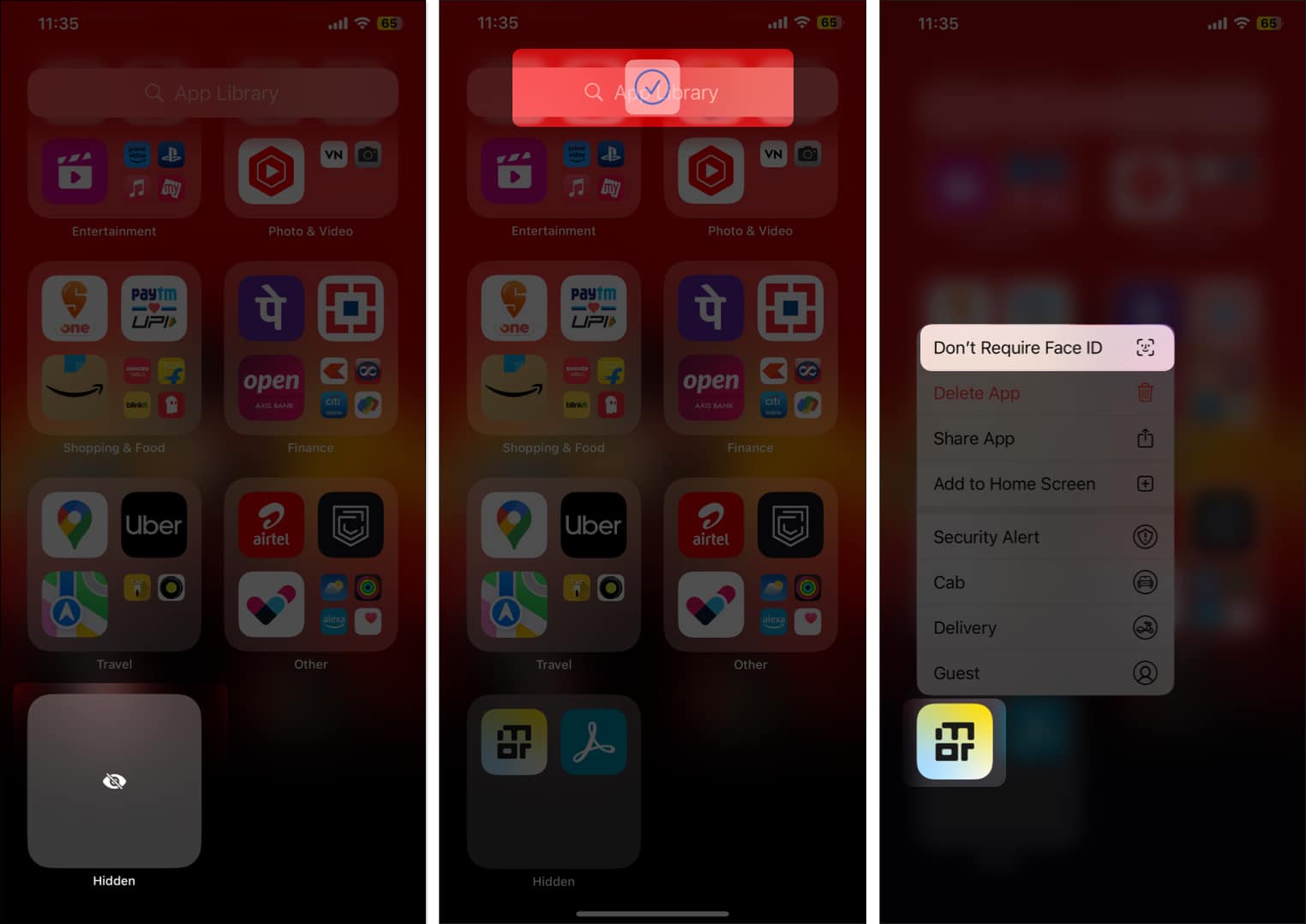 Unhiding and removing lock from an app on an iPhone in iOS 18.