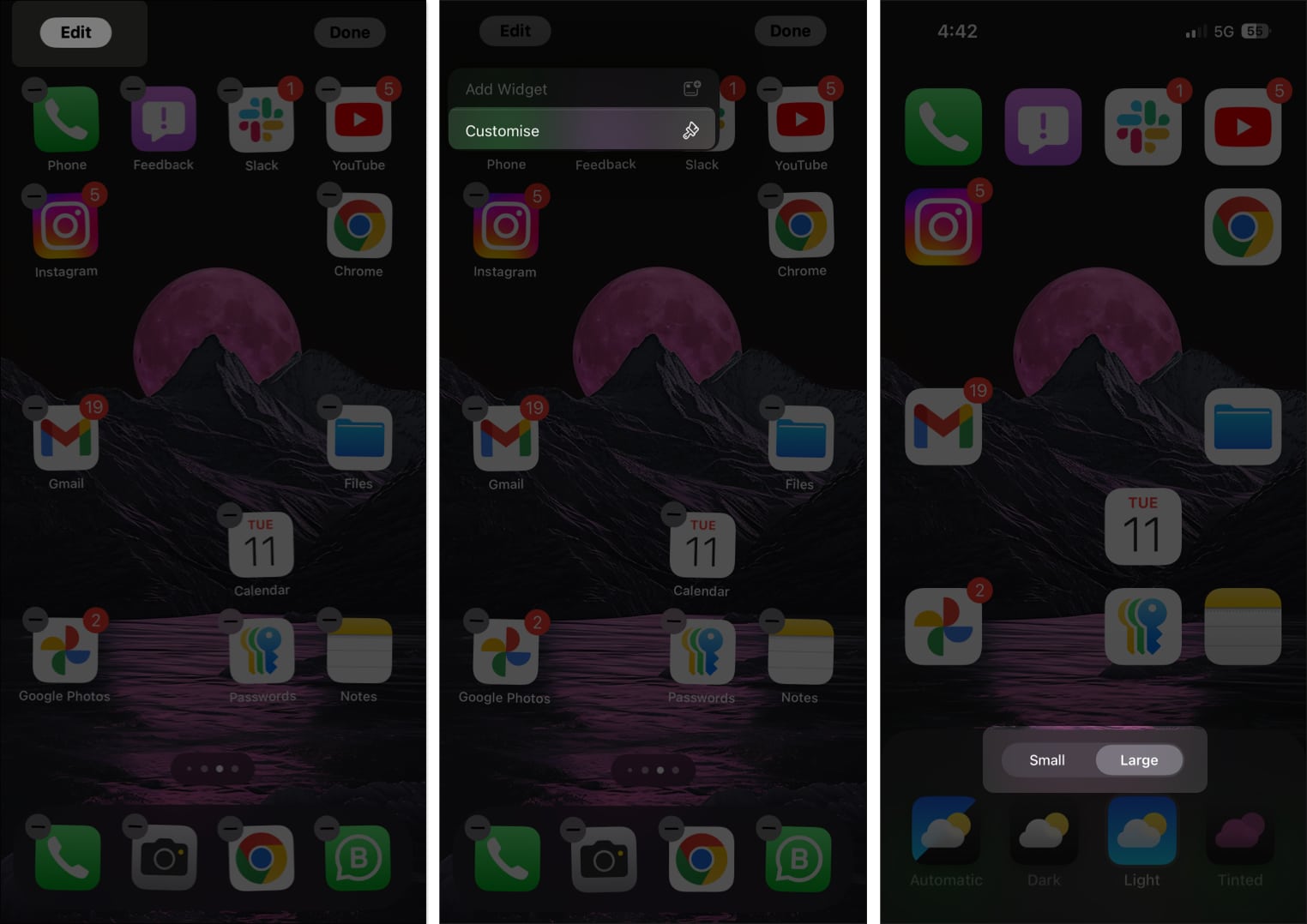 Customize App icons on iPhone Home Screen.