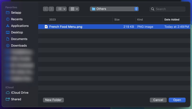 Browse file to open in ChatGPT Mac app.