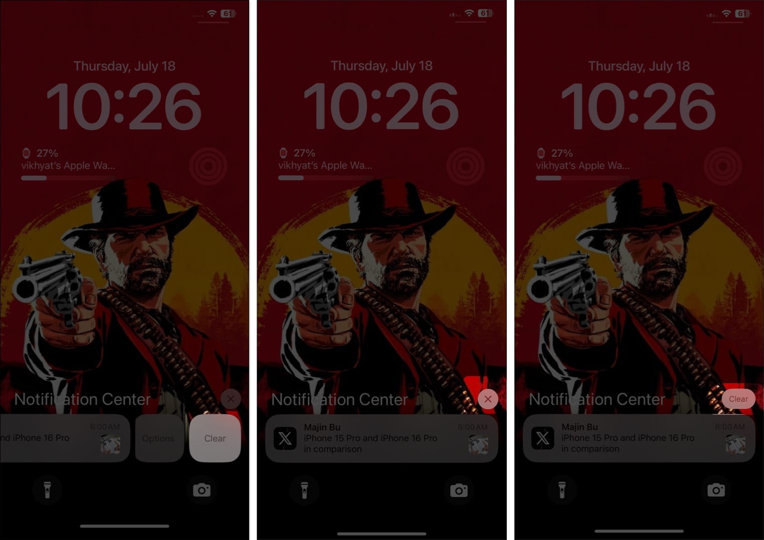 Clear button in iPhone Notification Center to clear notifications.