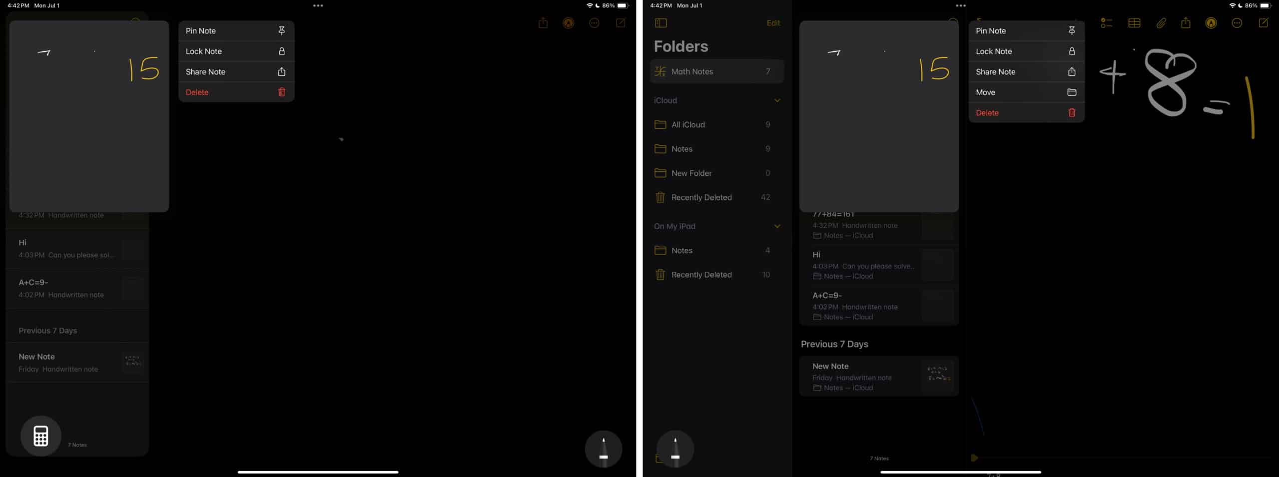 Delete option to delete a Match Note in the iPad Notes app.