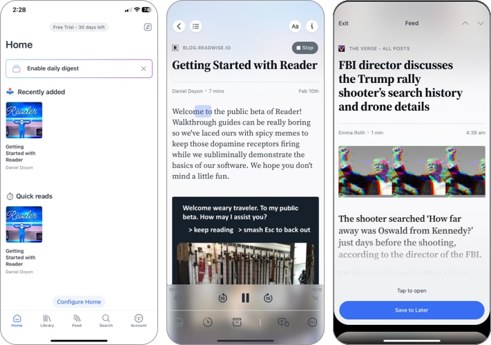 Readwise Reader app on an iPhone.