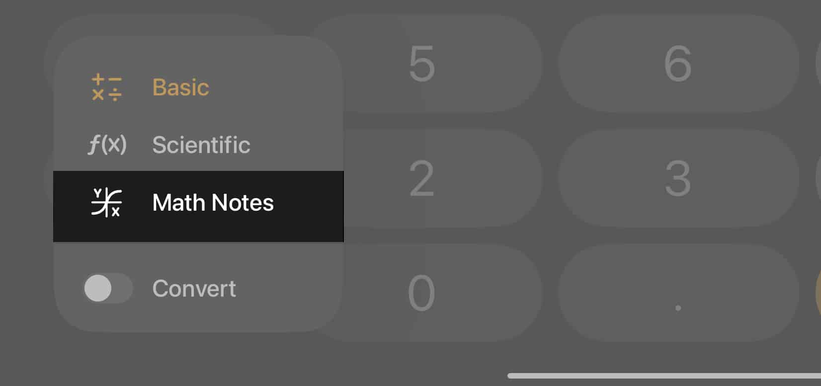 Math Notes option in the iPad Calculator button.