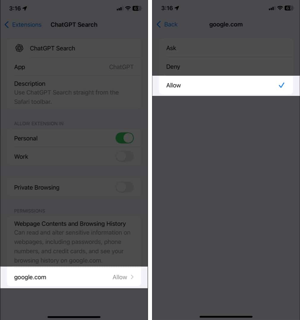 Tap on google and select Allow to set ChatGPT as default search engine.