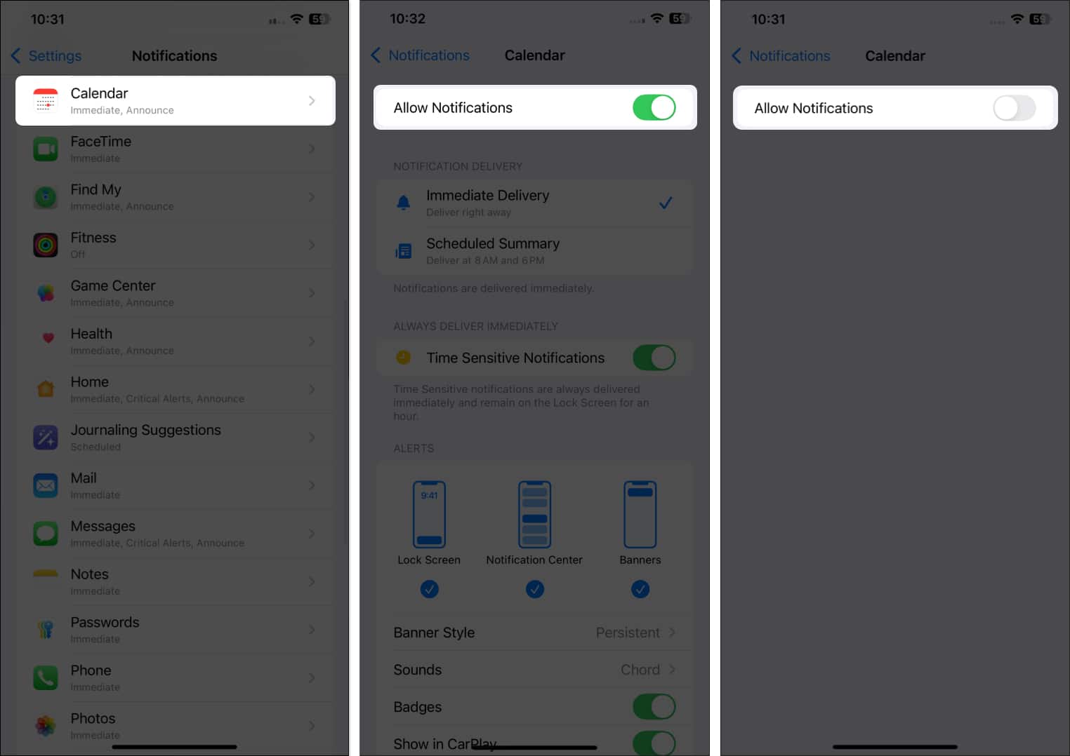 Allow Notifications toggle to turn on or off notifications for an app on an iPhone.