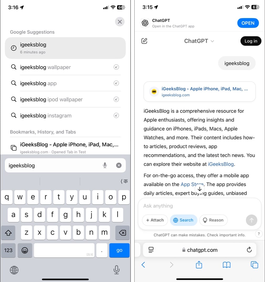 Use ChatGPT as your default search engine in Safari on iPhone.