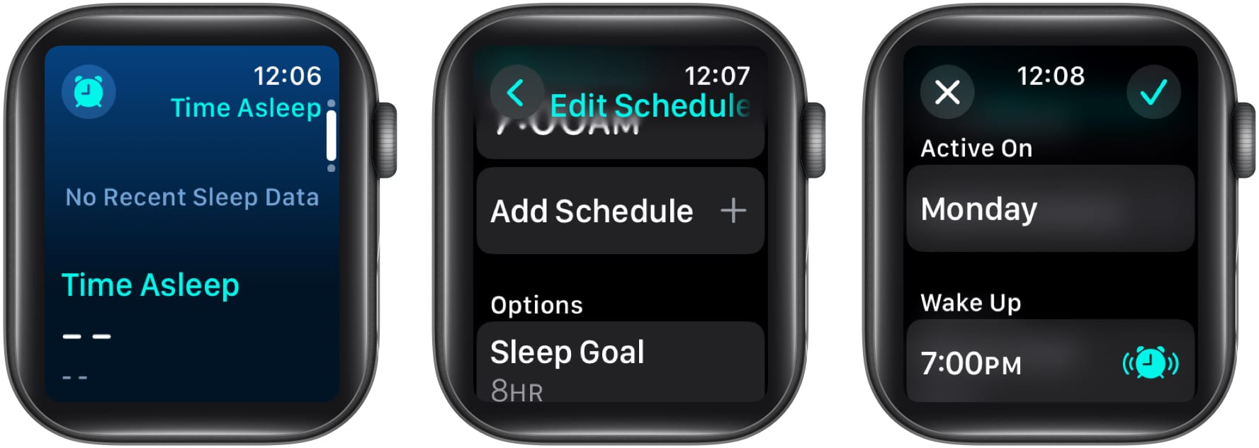 Adding a new Sleep Schedule on an Apple Watch.