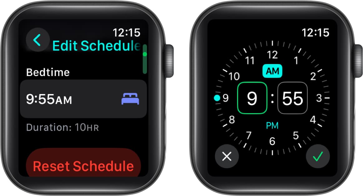 Adjusting the Bedtime on an Apple Watch.