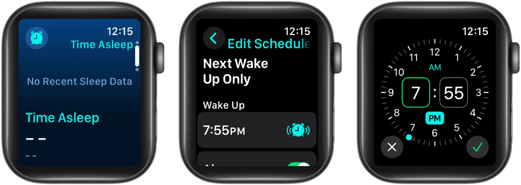 Adjusting the Wake Up time in the Sleep app on an Apple Watch.
