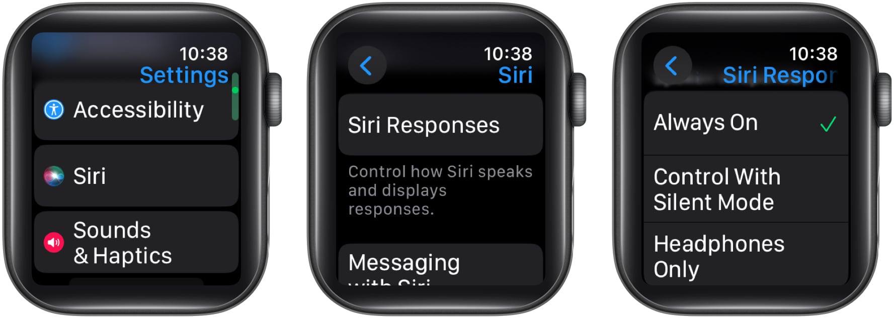 Configuring Siri Responses on an Apple Watch.