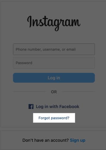 Forgot Password option on the Instagram login page on the desktop.
