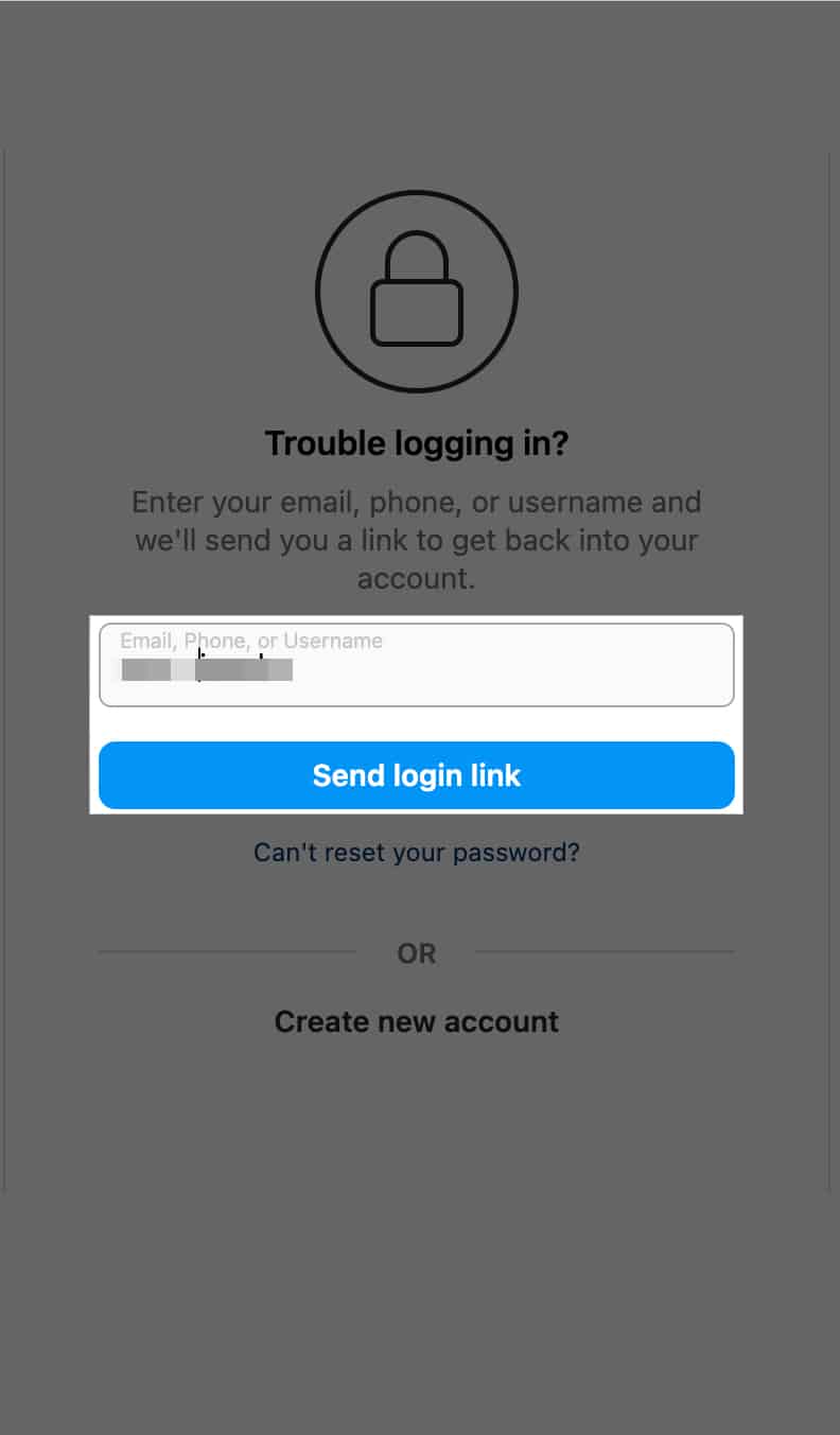 Send Login Link button on the Instagram login page on the desktop.