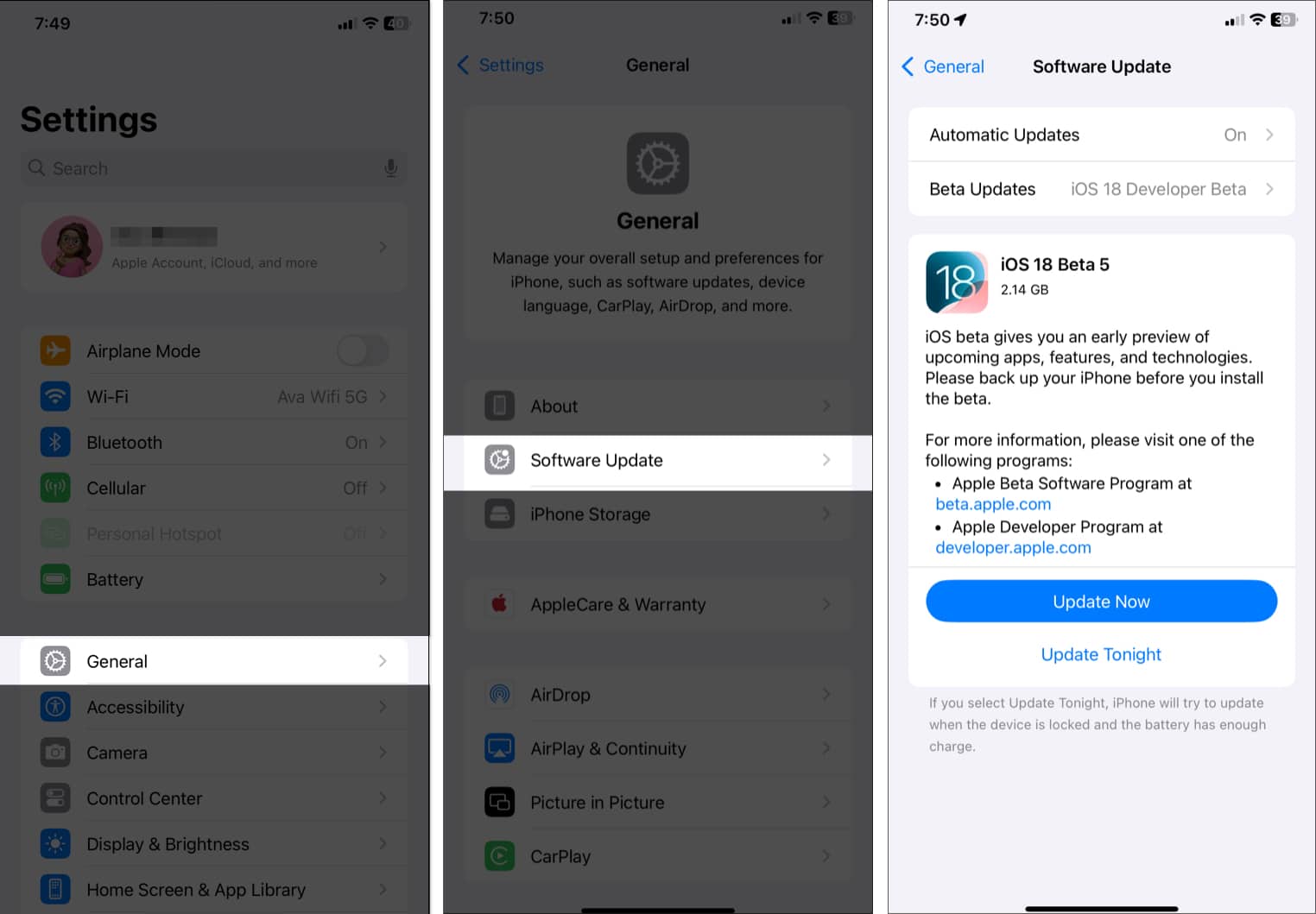 Updating iOS on an iPhone.