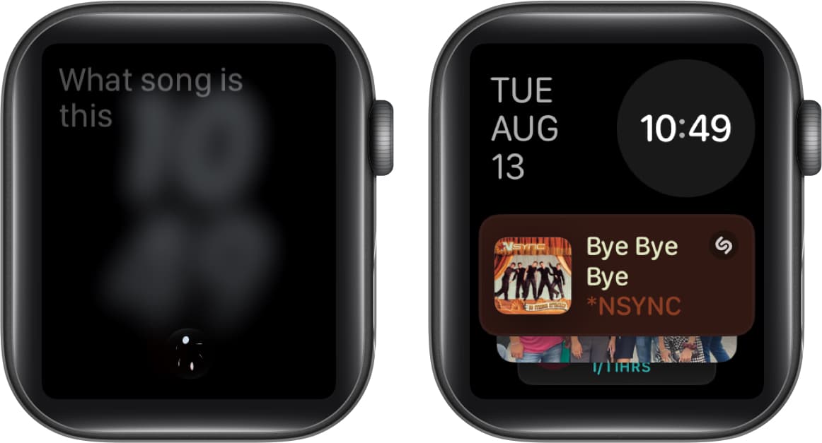Identifying a song on an Apple Watch using Siri.