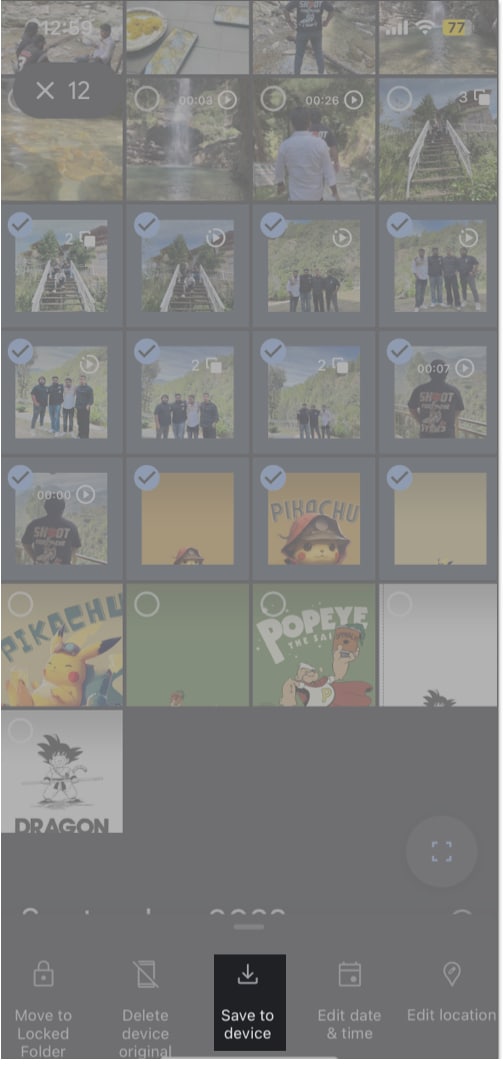 Save to Device button in Photos Apps on an iPhone.
