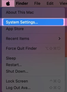 Accessing System Settings from the Apple menu on a Mac.