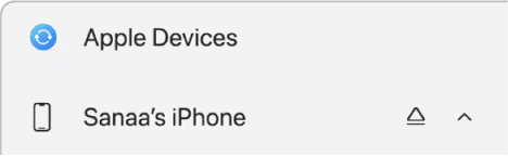 Selecting iPhone in the Apple Devices app.