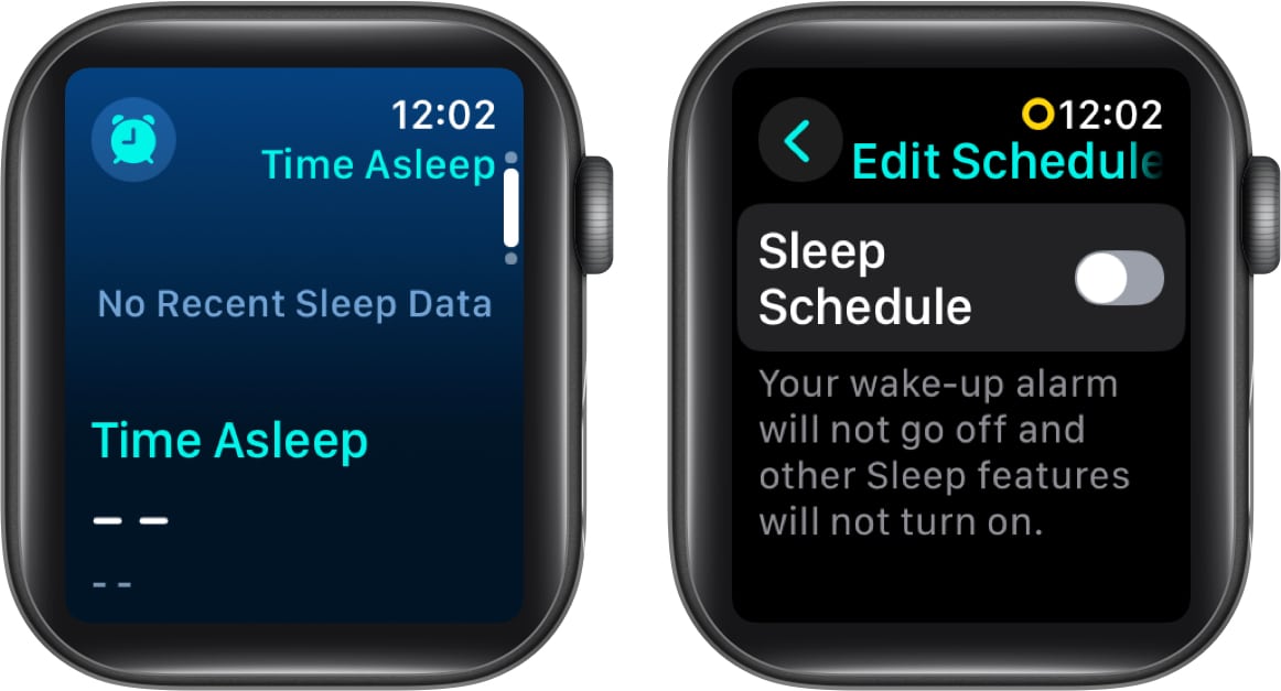 Sleep Schedule toggle on an Apple Watch.